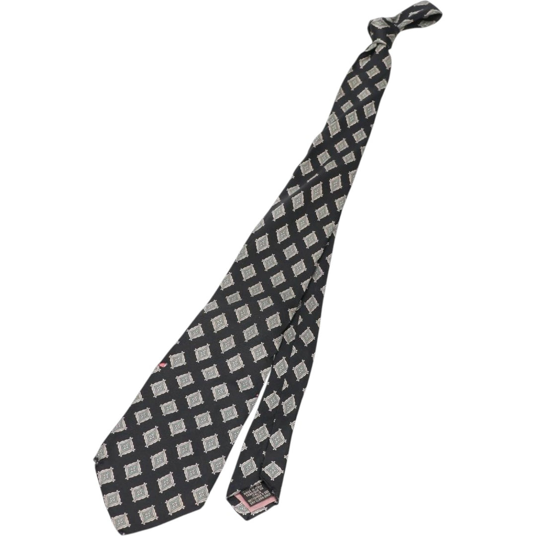 Tie Rack by Leonardo Strelli, featuring a diamond pattern and floral design, made in Italy. silk black type Vintage Second Hand
