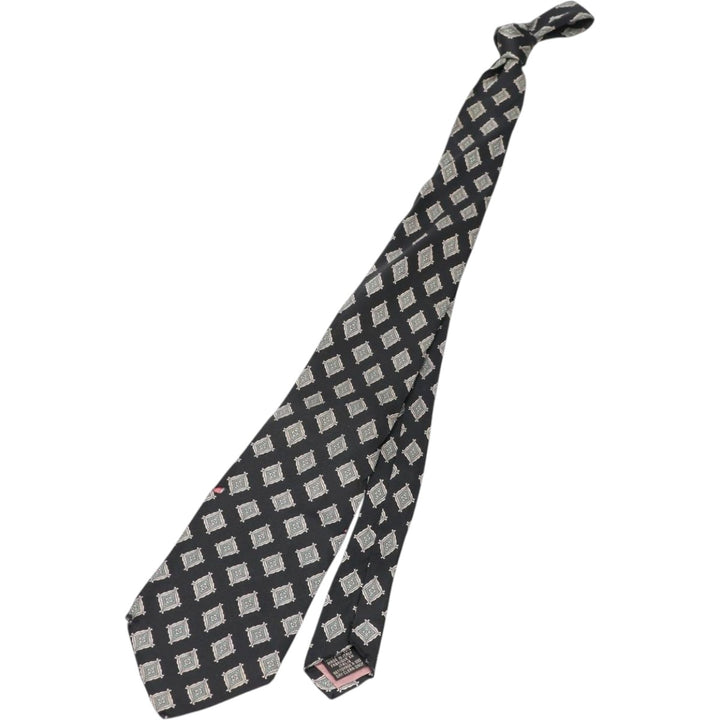 Tie Rack by Leonardo Strelli, featuring a diamond pattern and floral design, made in Italy. silk black type Vintage Second Hand