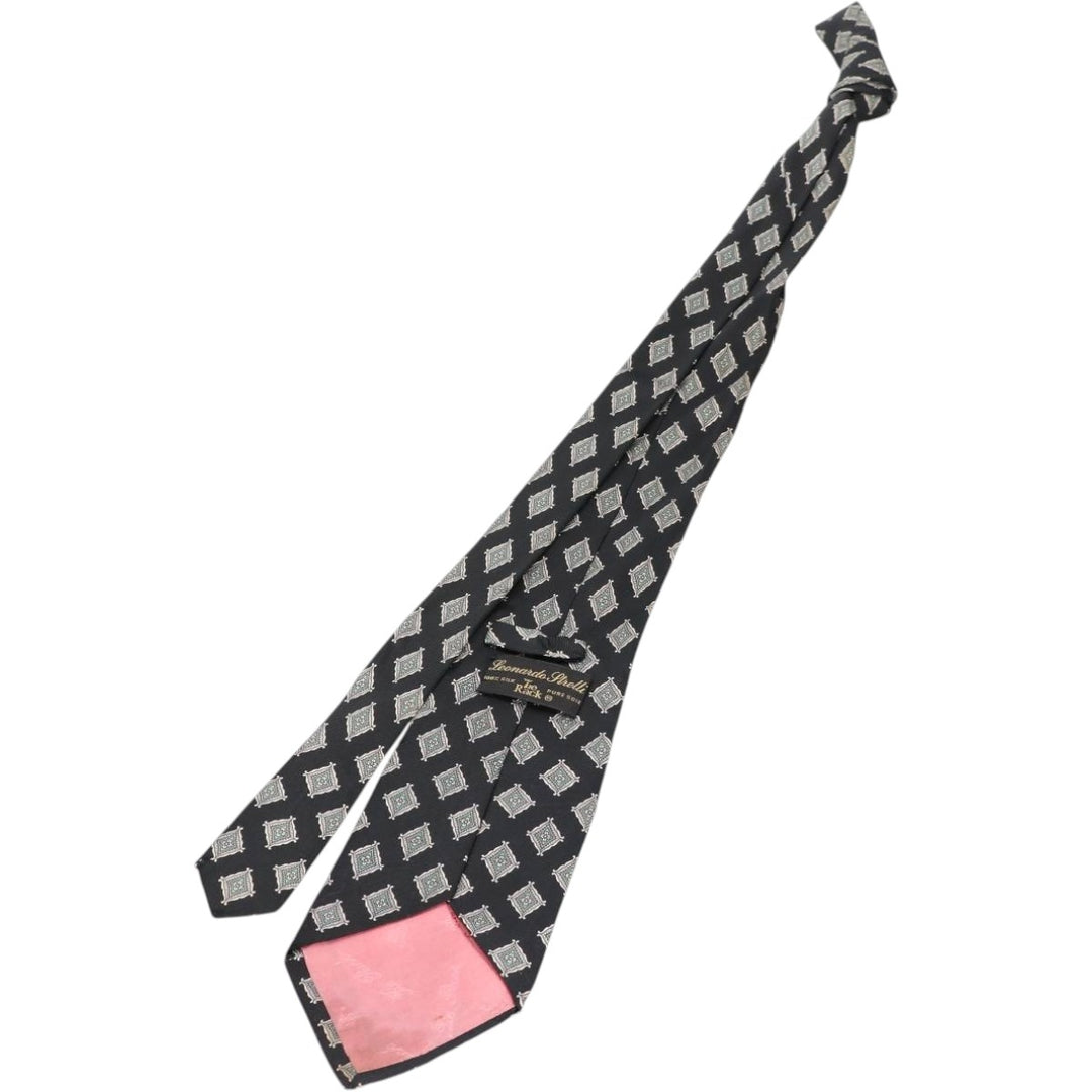 Tie Rack by Leonardo Strelli, featuring a diamond pattern and floral design, made in Italy. silk black type Vintage Second Hand