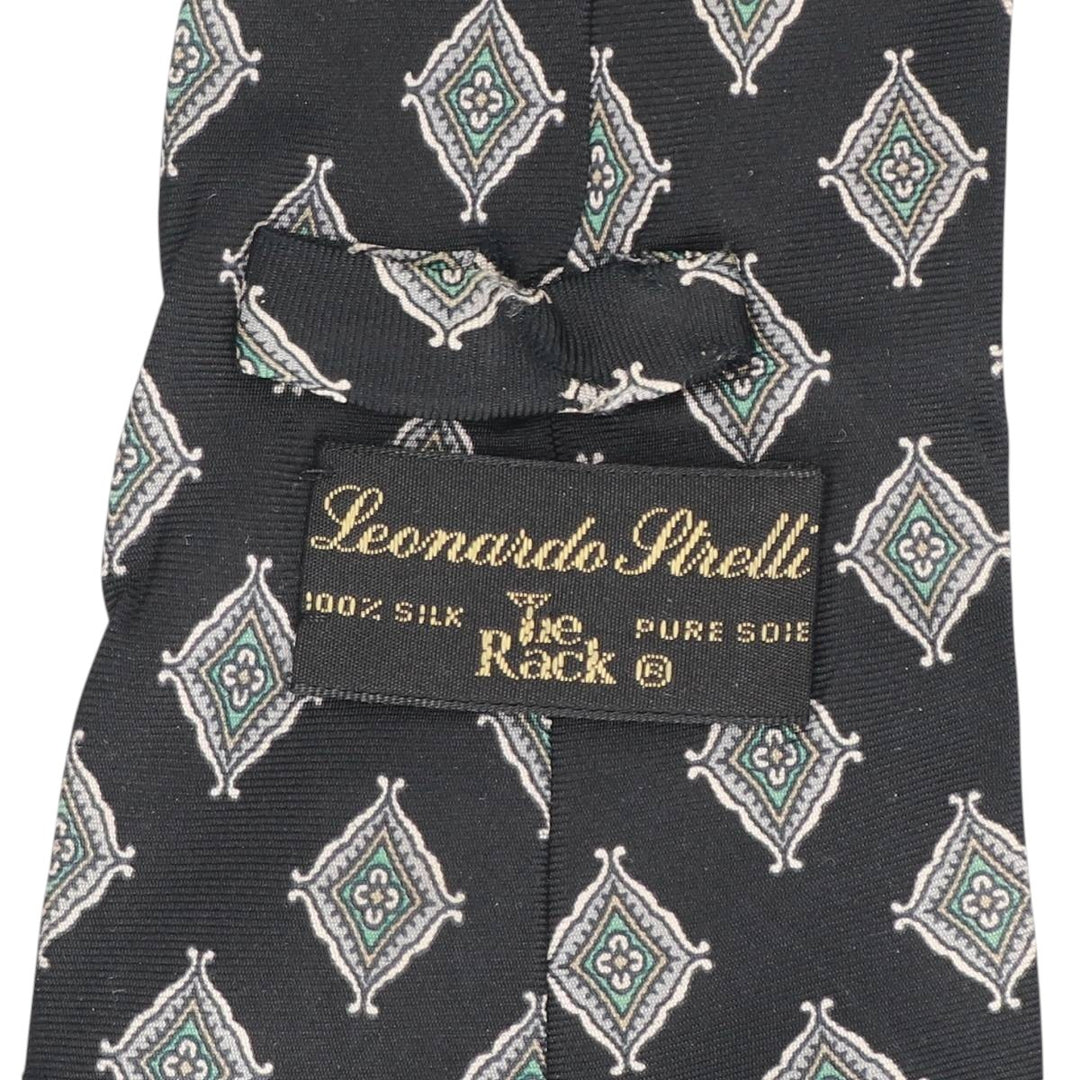 Tie Rack by Leonardo Strelli, featuring a diamond pattern and floral design, made in Italy. silk black type Vintage Second Hand