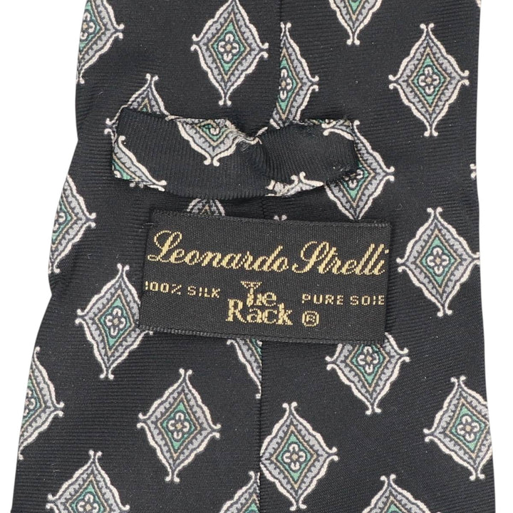 Tie Rack by Leonardo Strelli, featuring a diamond pattern and floral design, made in Italy. silk black type Vintage Second Hand