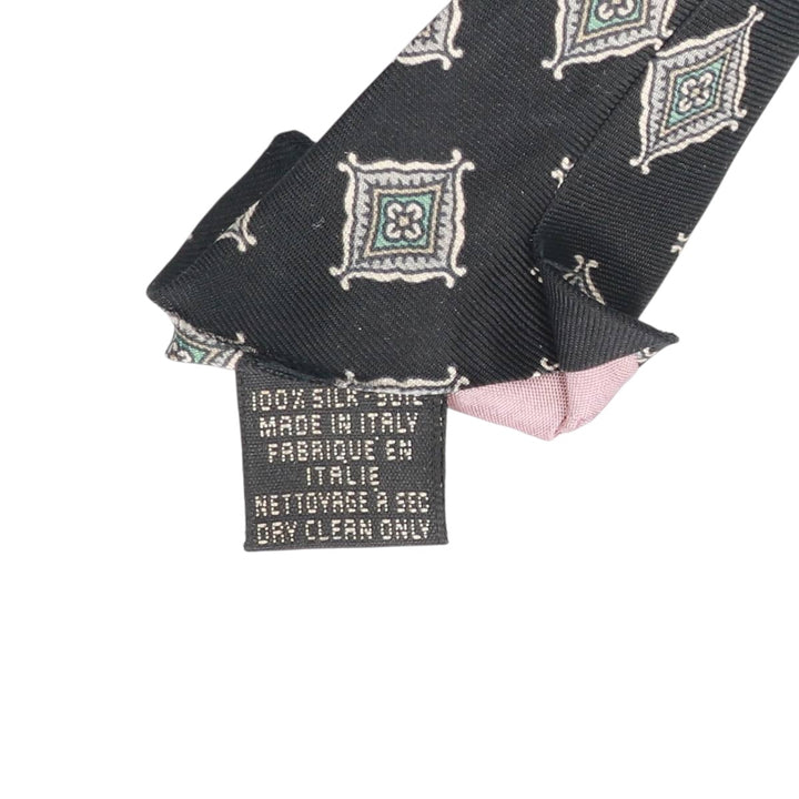 Tie Rack by Leonardo Strelli, featuring a diamond pattern and floral design, made in Italy. silk black type Vintage Second Hand