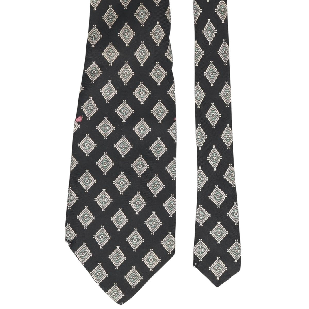 Tie Rack by Leonardo Strelli, featuring a diamond pattern and floral design, made in Italy. silk black type Vintage Second Hand