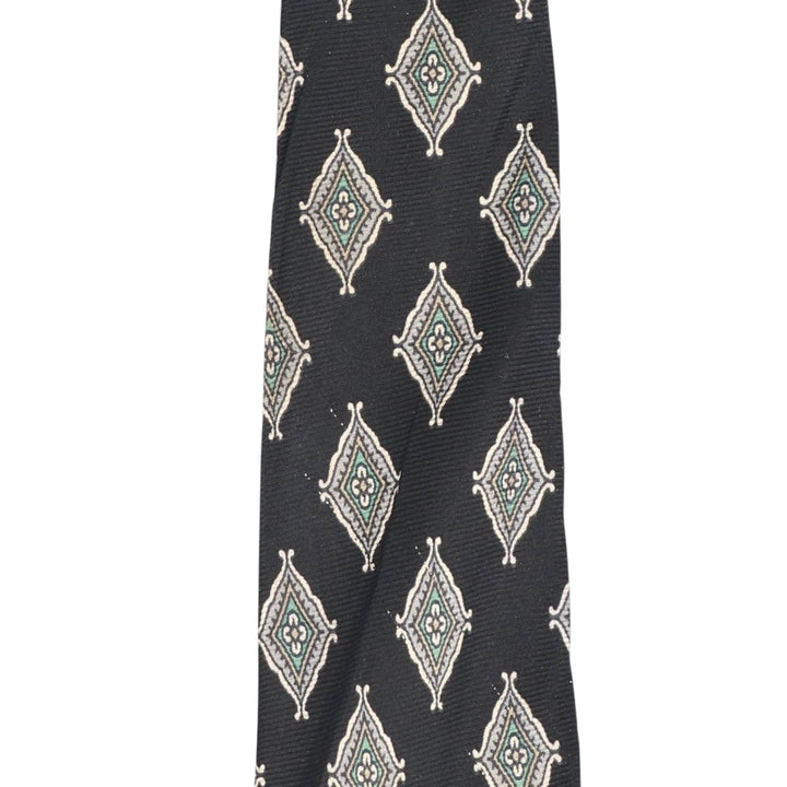 Tie Rack by Leonardo Strelli, featuring a diamond pattern and floral design, made in Italy. silk black type Vintage Second Hand