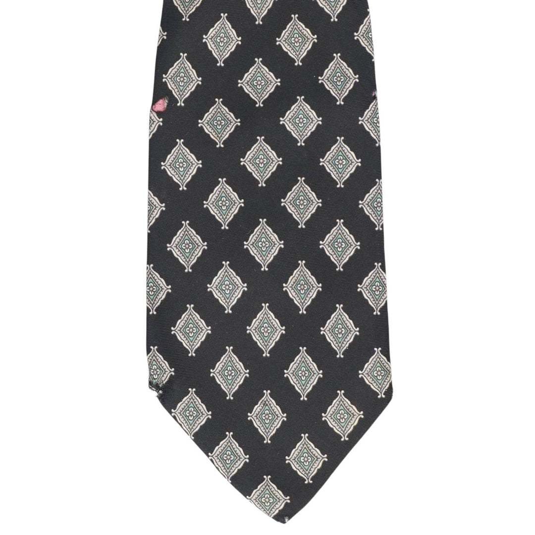 Tie Rack by Leonardo Strelli, featuring a diamond pattern and floral design, made in Italy. silk black type Vintage Second Hand