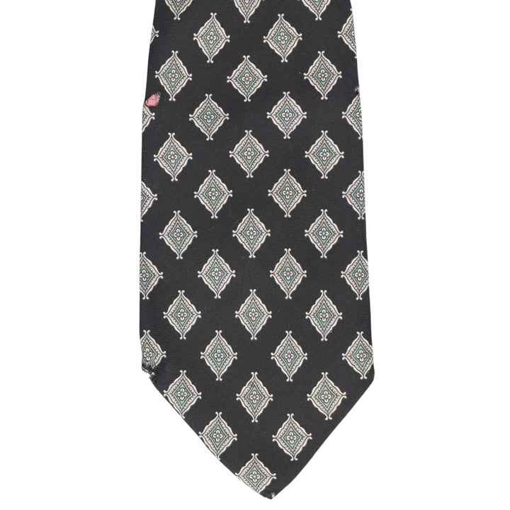 Tie Rack by Leonardo Strelli, featuring a diamond pattern and floral design, made in Italy. silk black type Vintage Second Hand