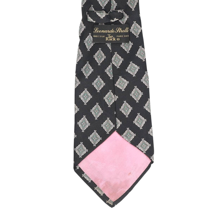 Tie Rack by Leonardo Strelli, featuring a diamond pattern and floral design, made in Italy. silk black type Vintage Second Hand