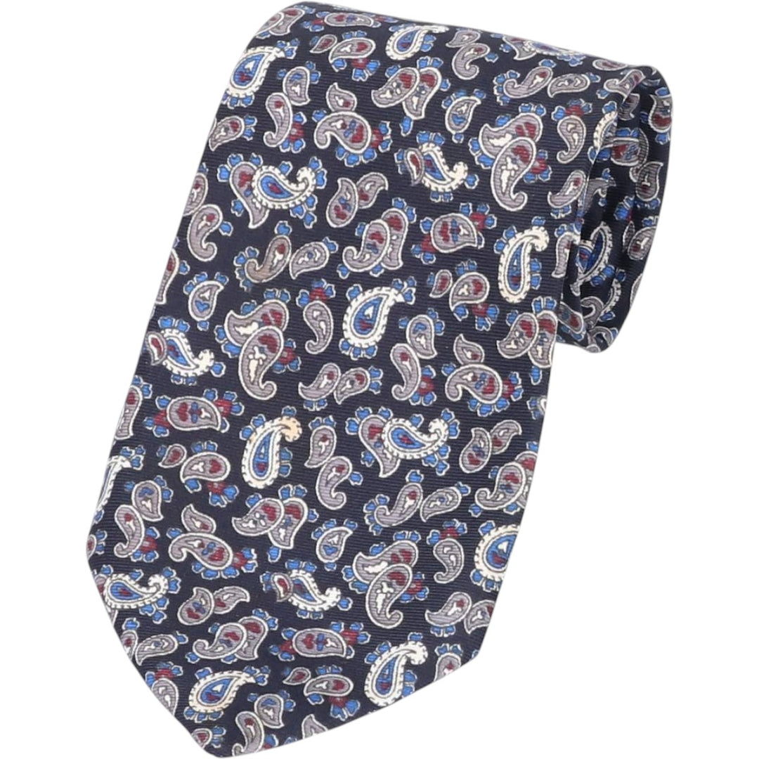 St. Michael Paisley Pattern Tie, Made in Italy polyester navy blue type Vintage Second Hand