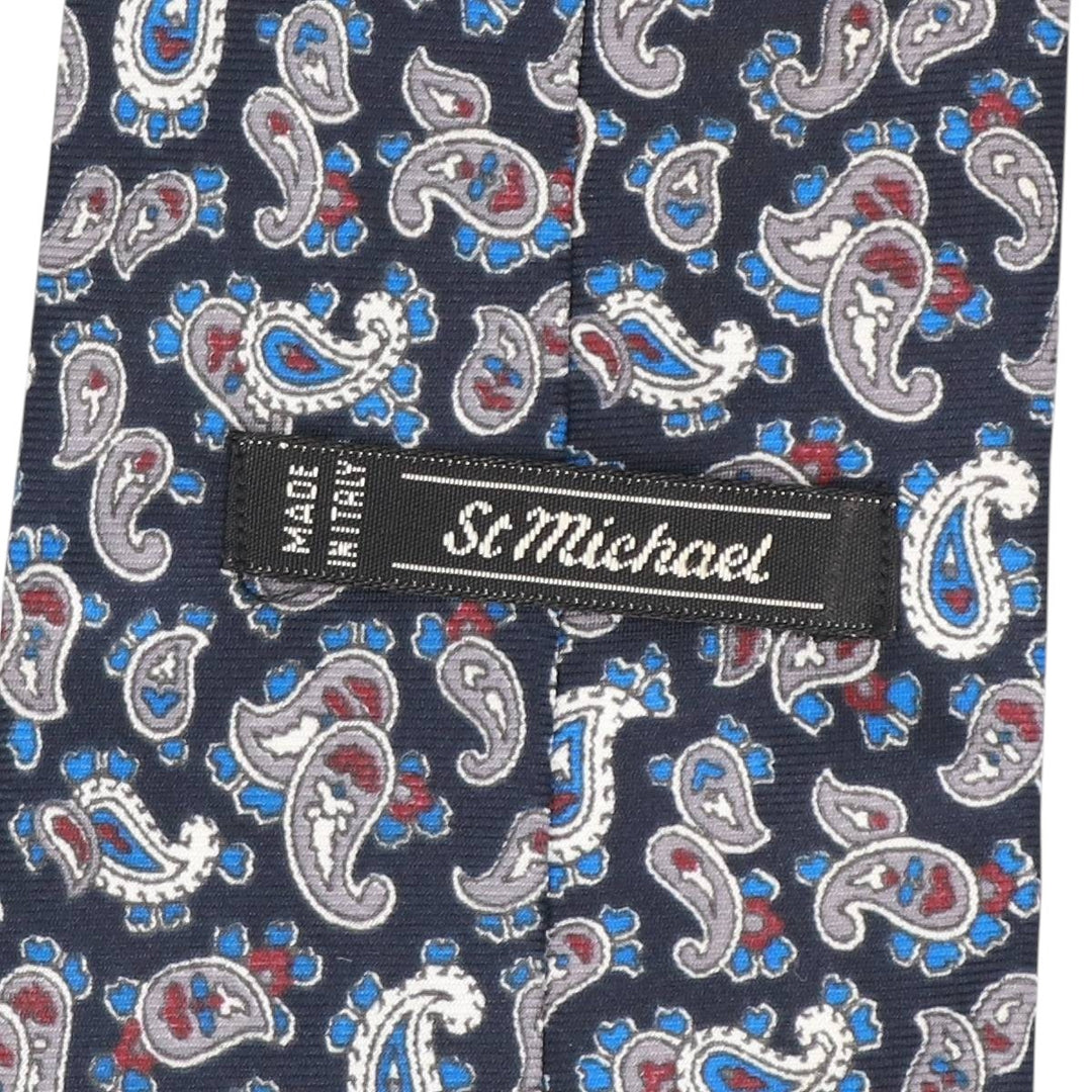 St. Michael Paisley Pattern Tie, Made in Italy polyester navy blue type Vintage Second Hand