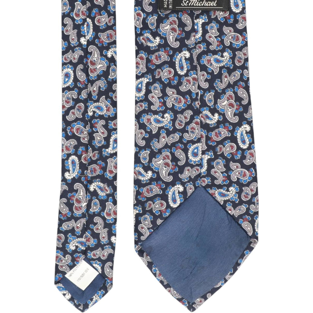 St. Michael Paisley Pattern Tie, Made in Italy polyester navy blue type Vintage Second Hand