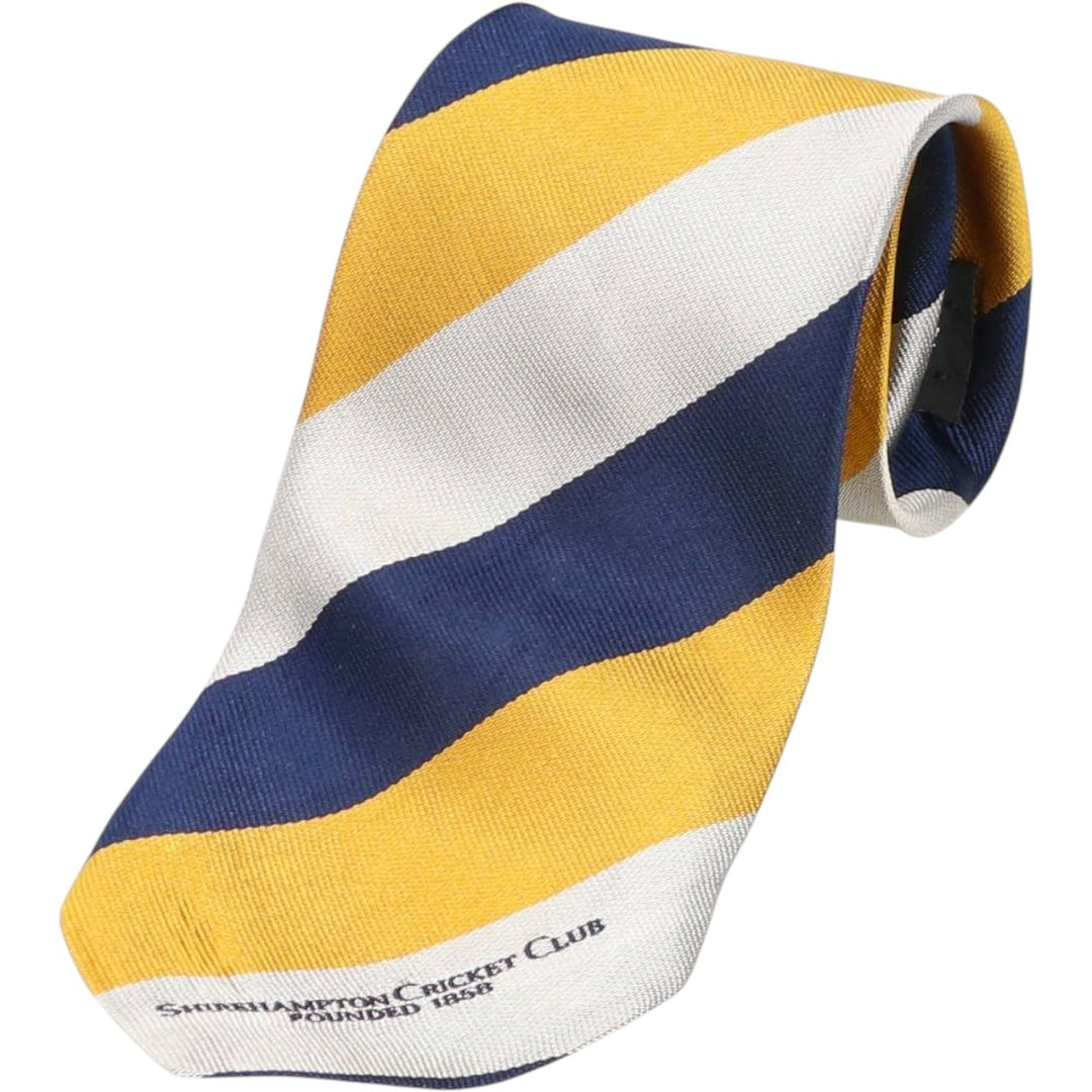 SHIREHAMPTON CRICKET CLUB Stripe Pattern Tie, Made in England silk navy blue type Vintage Second Hand