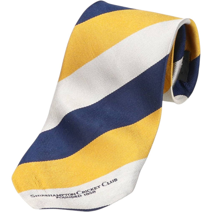 SHIREHAMPTON CRICKET CLUB Stripe Pattern Tie, Made in England silk navy blue type Vintage Second Hand