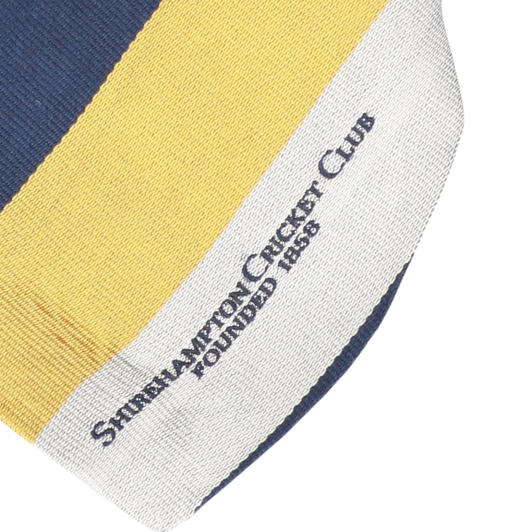 SHIREHAMPTON CRICKET CLUB Stripe Pattern Tie, Made in England silk navy blue type Vintage Second Hand