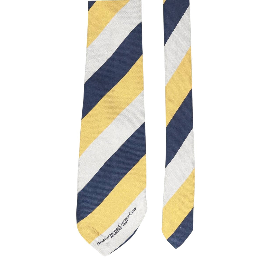 SHIREHAMPTON CRICKET CLUB Stripe Pattern Tie, Made in England silk navy blue type Vintage Second Hand