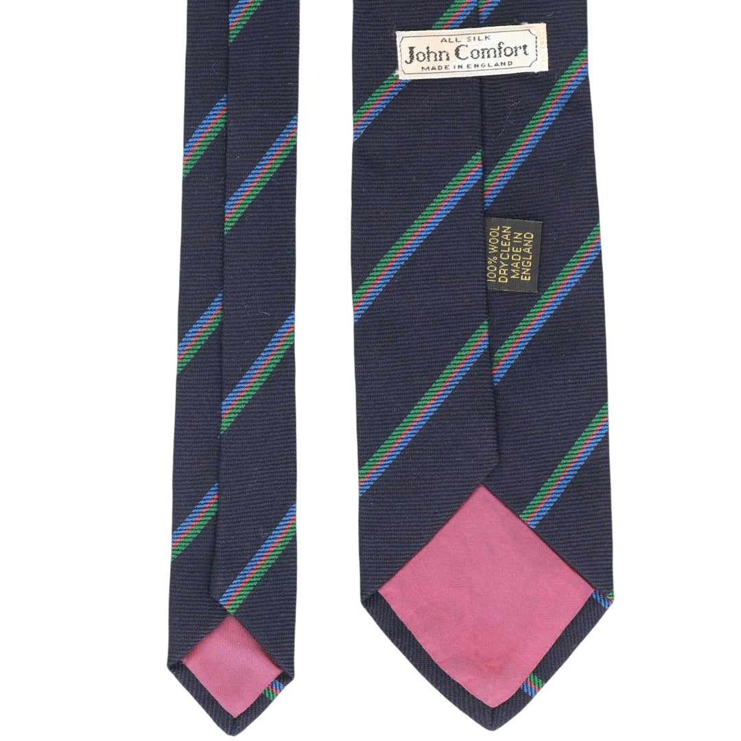 John Comfort Striped Pattern Tie, Made in England silk navy blue type Vintage Second Hand