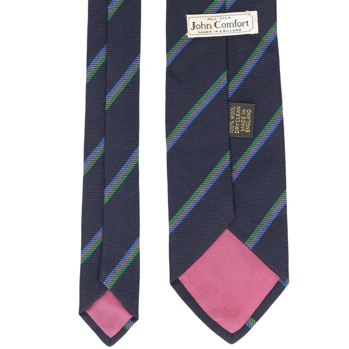 John Comfort Striped Pattern Tie, Made in England silk navy blue type Vintage Second Hand
