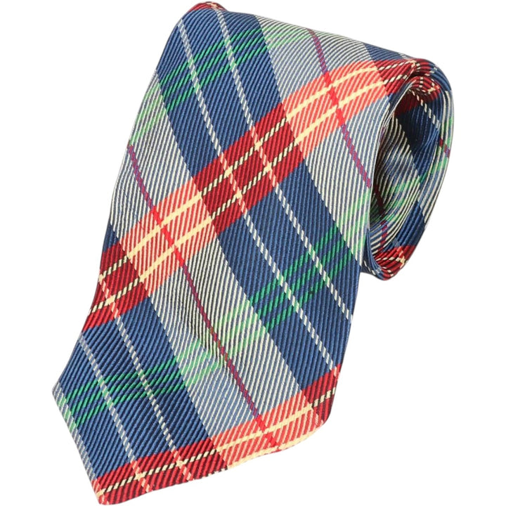 Marks & Spencer St Michael Check Pattern Tie, Made in England silk navy blue type Vintage Second Hand