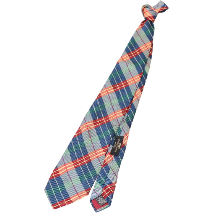 Marks & Spencer St Michael Check Pattern Tie, Made in England silk navy blue type Vintage Second Hand