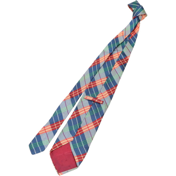 Marks & Spencer St Michael Check Pattern Tie, Made in England silk navy blue type Vintage Second Hand