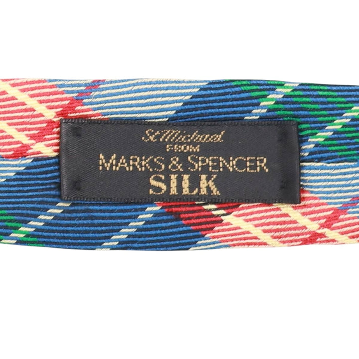 Marks & Spencer St Michael Check Pattern Tie, Made in England silk navy blue type Vintage Second Hand