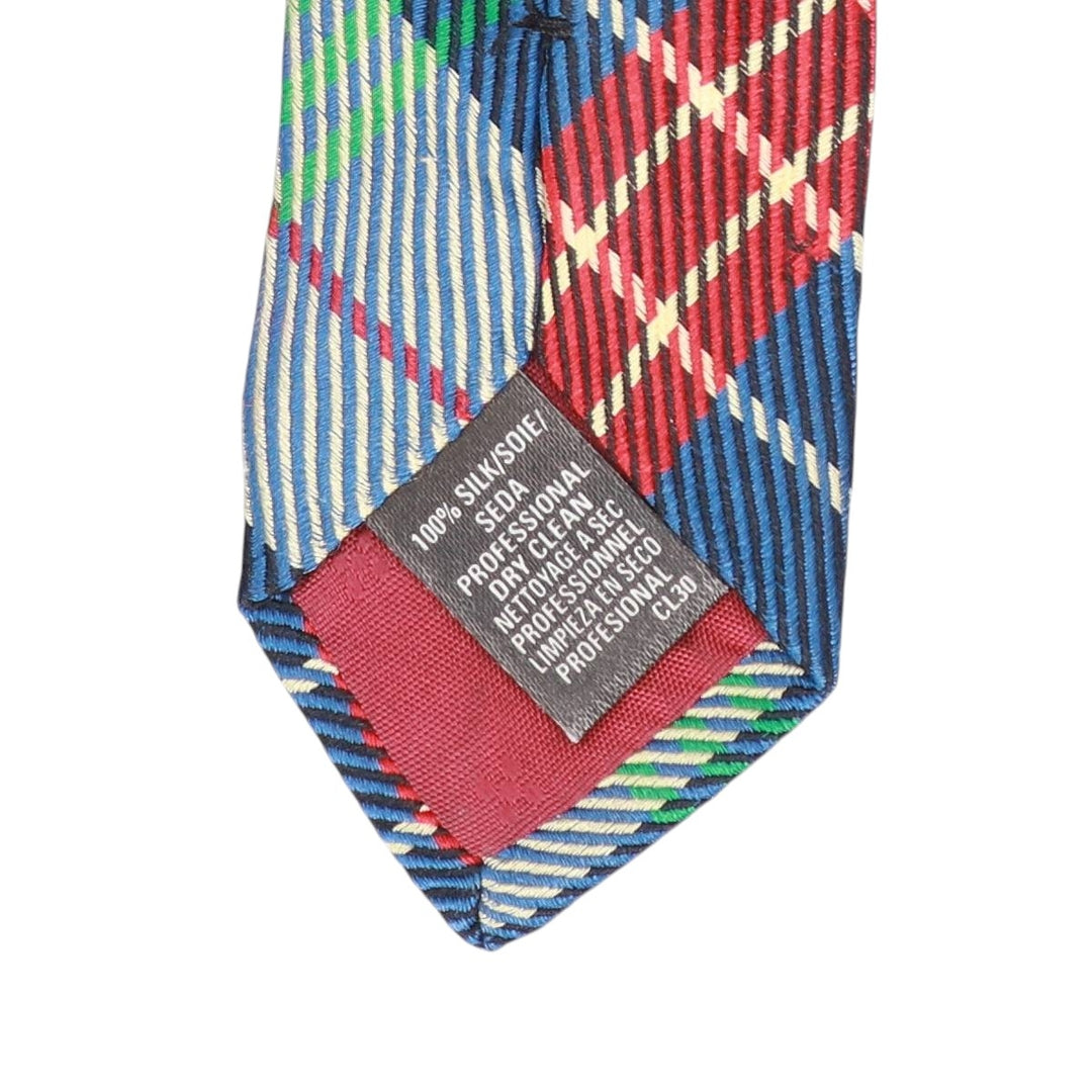 Marks & Spencer St Michael Check Pattern Tie, Made in England silk navy blue type Vintage Second Hand