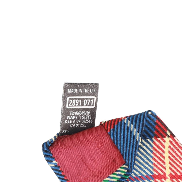 Marks & Spencer St Michael Check Pattern Tie, Made in England silk navy blue type Vintage Second Hand