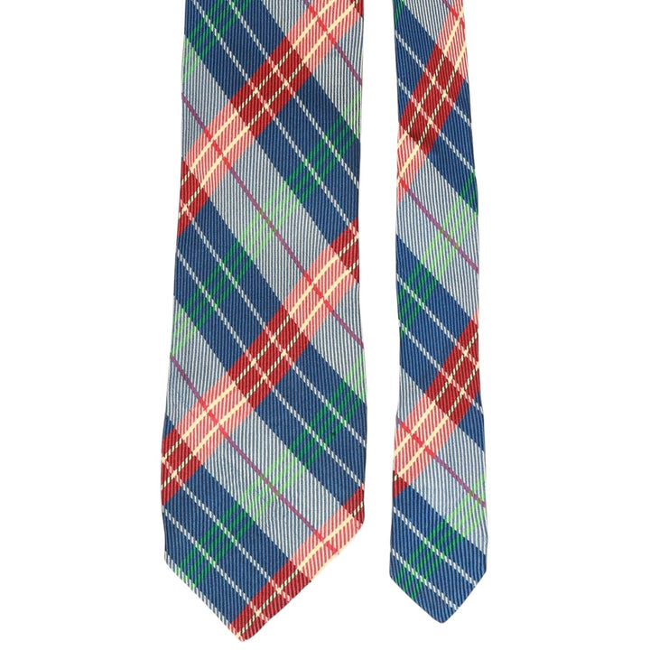 Marks & Spencer St Michael Check Pattern Tie, Made in England silk navy blue type Vintage Second Hand