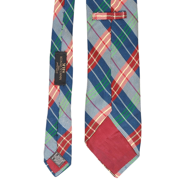 Marks & Spencer St Michael Check Pattern Tie, Made in England silk navy blue type Vintage Second Hand