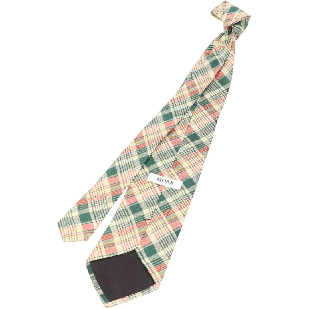 Hugo Boss check pattern tie, made in Italy. silk Beige type Vintage Second Hand