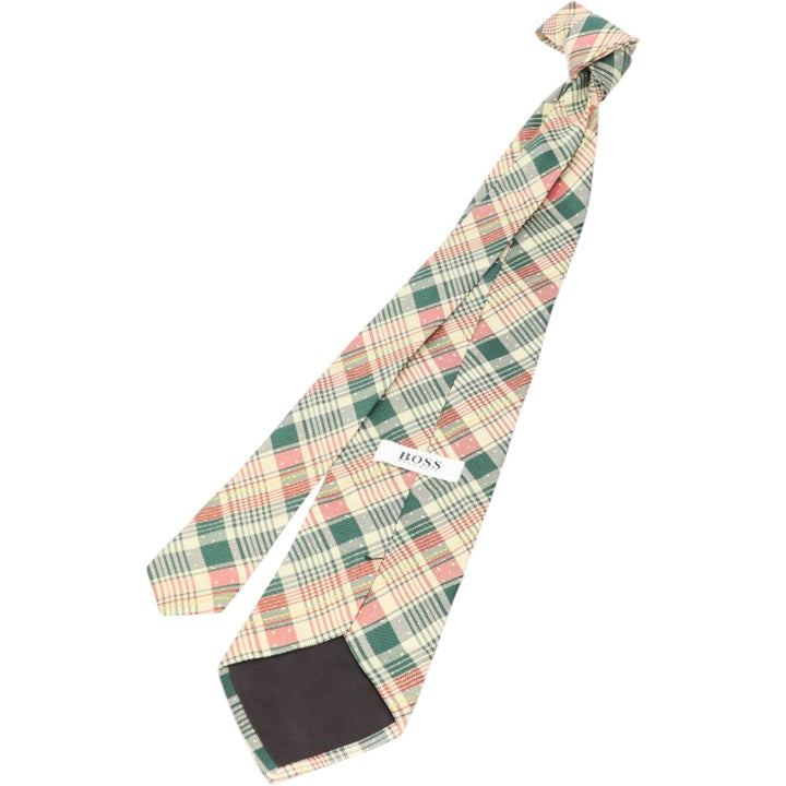 Hugo Boss check pattern tie, made in Italy. silk Beige type Vintage Second Hand