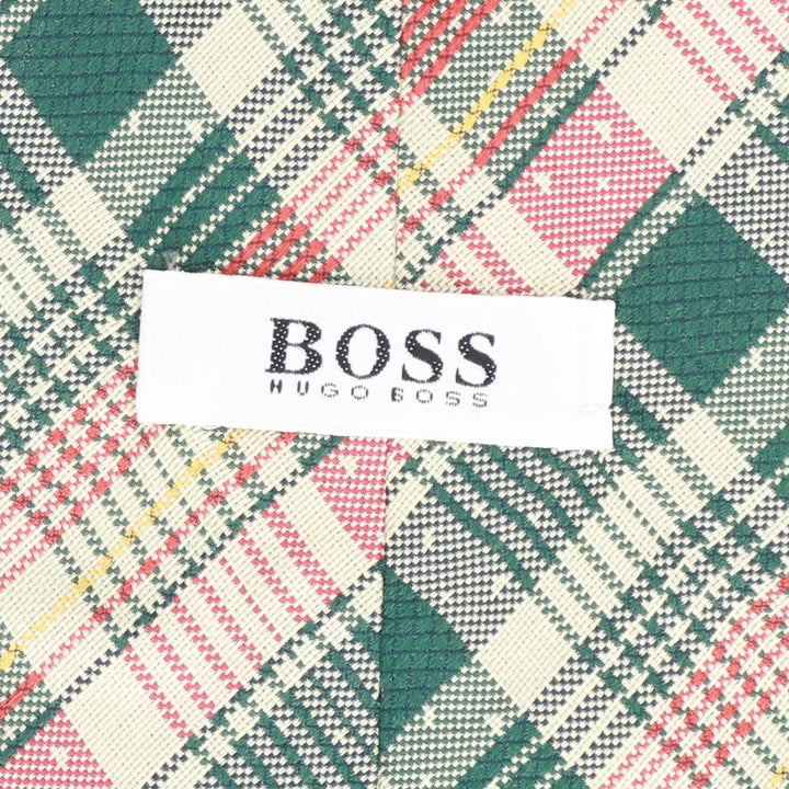 Hugo Boss check pattern tie, made in Italy. silk Beige type Vintage Second Hand