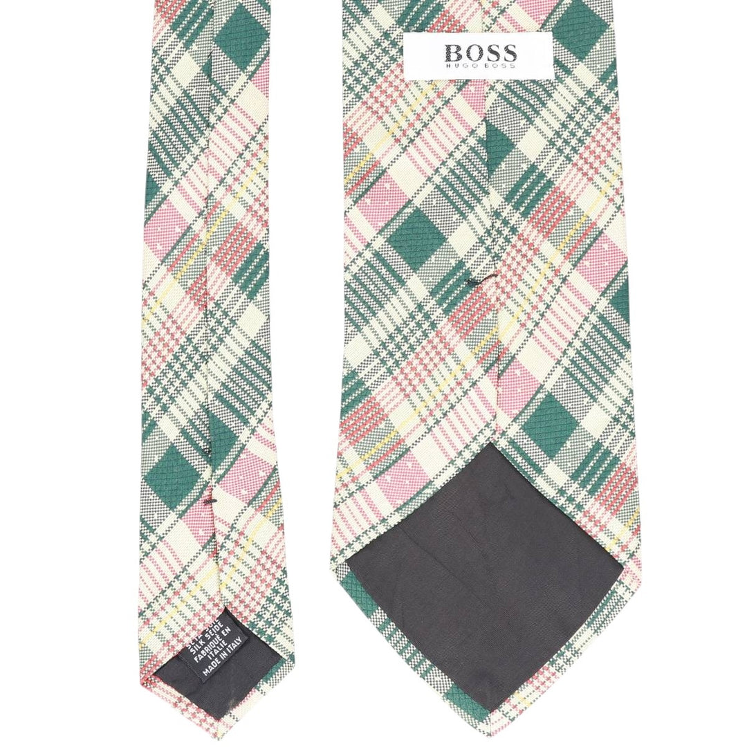 Hugo Boss check pattern tie, made in Italy. silk Beige type Vintage Second Hand