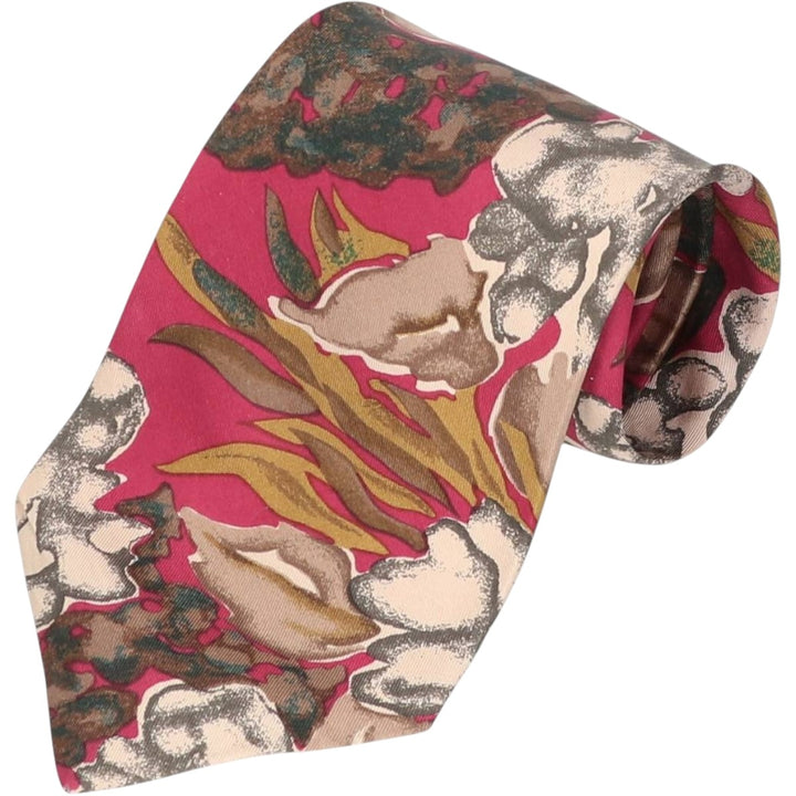 Pierre Cardin PARIS all-over botanical pattern tie, made in England. silk wine-red Vintage Second Hand