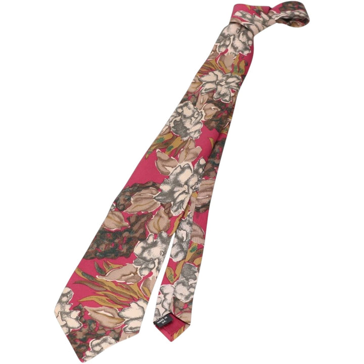 Pierre Cardin PARIS all-over botanical pattern tie, made in England. silk wine-red Vintage Second Hand