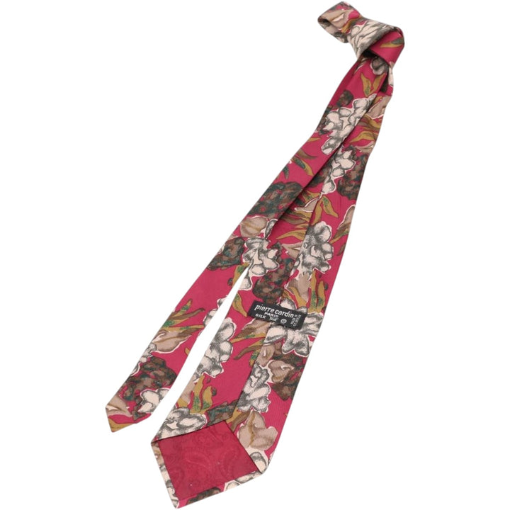 Pierre Cardin PARIS all-over botanical pattern tie, made in England. silk wine-red Vintage Second Hand