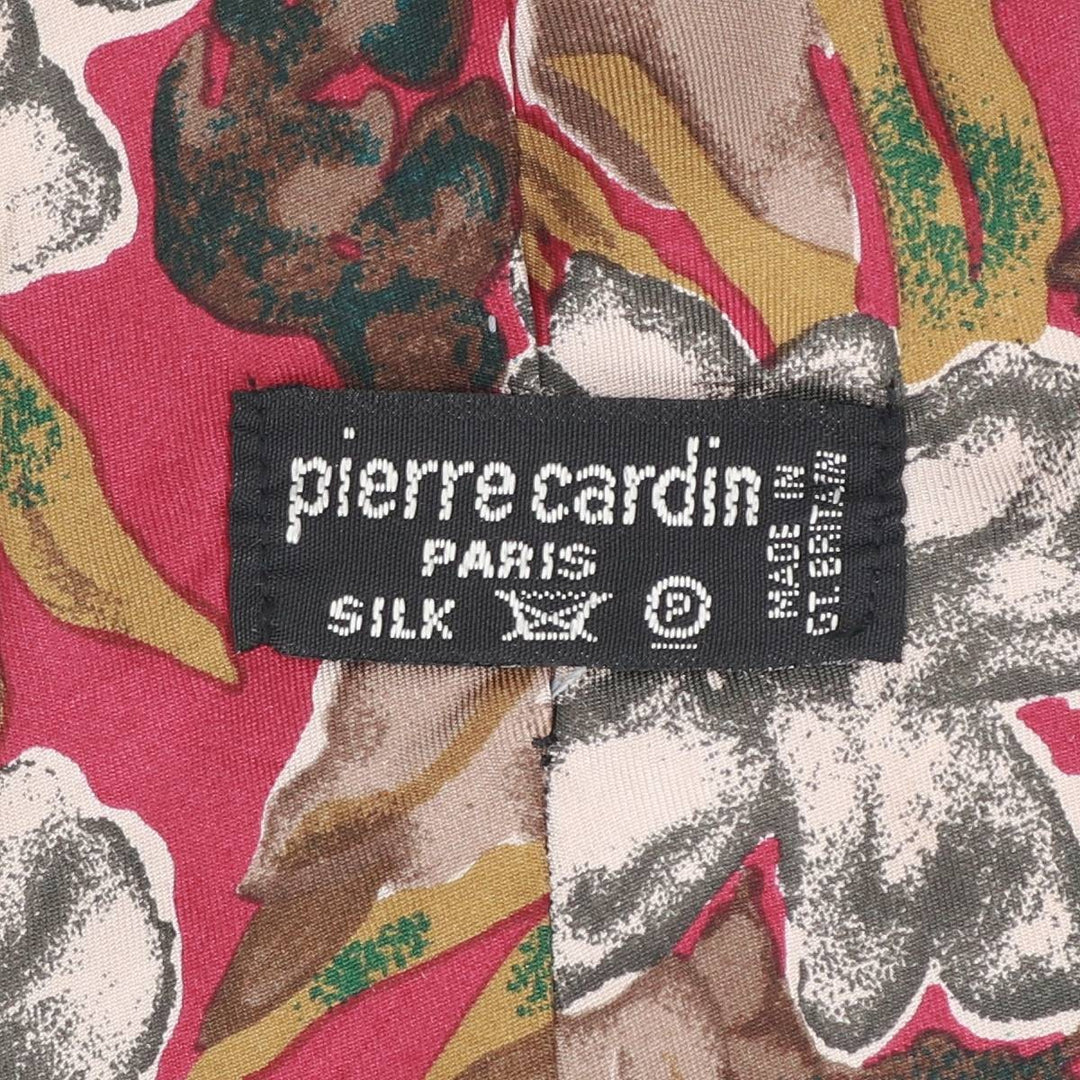 Pierre Cardin PARIS all-over botanical pattern tie, made in England. silk wine-red Vintage Second Hand