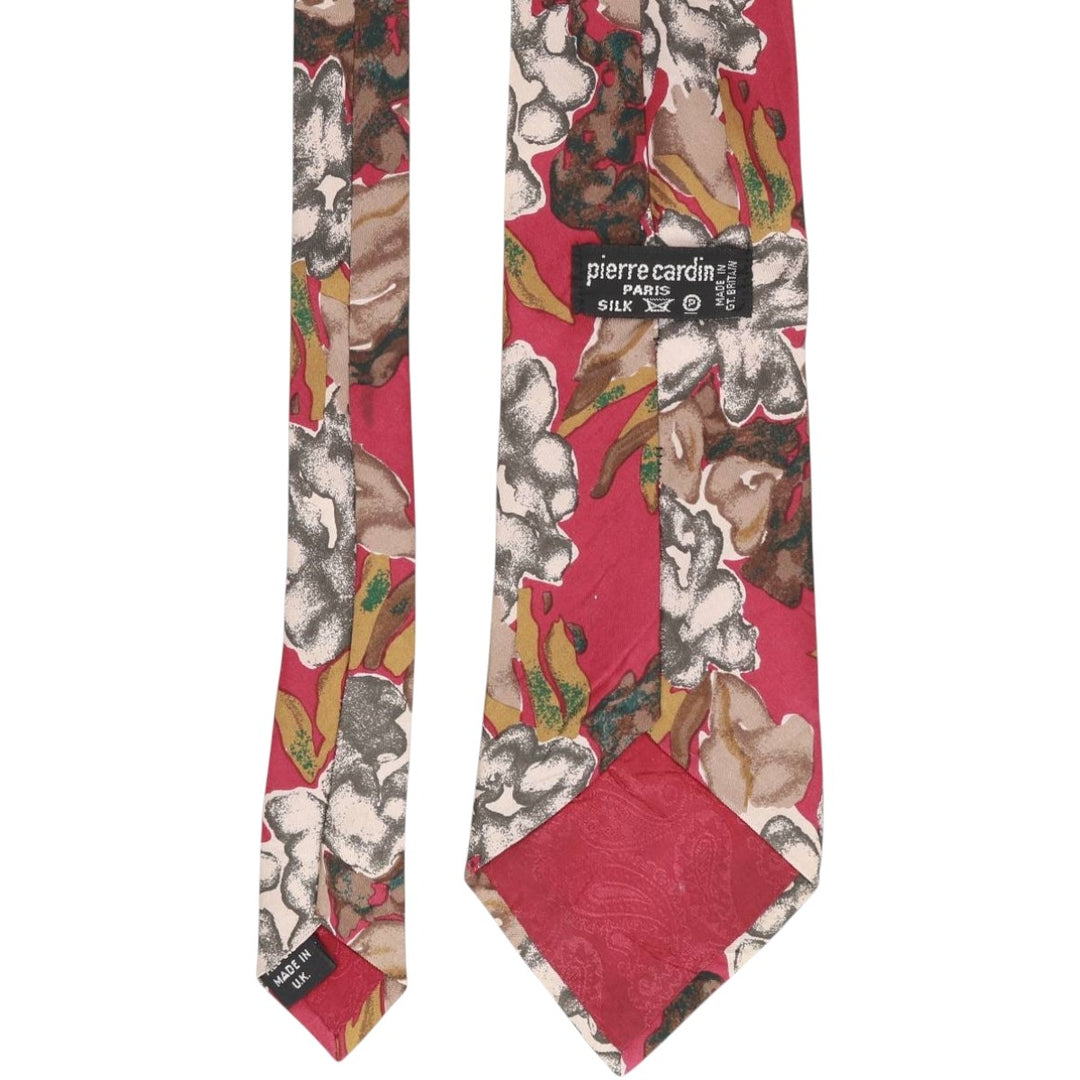 Pierre Cardin PARIS all-over botanical pattern tie, made in England. silk wine-red Vintage Second Hand