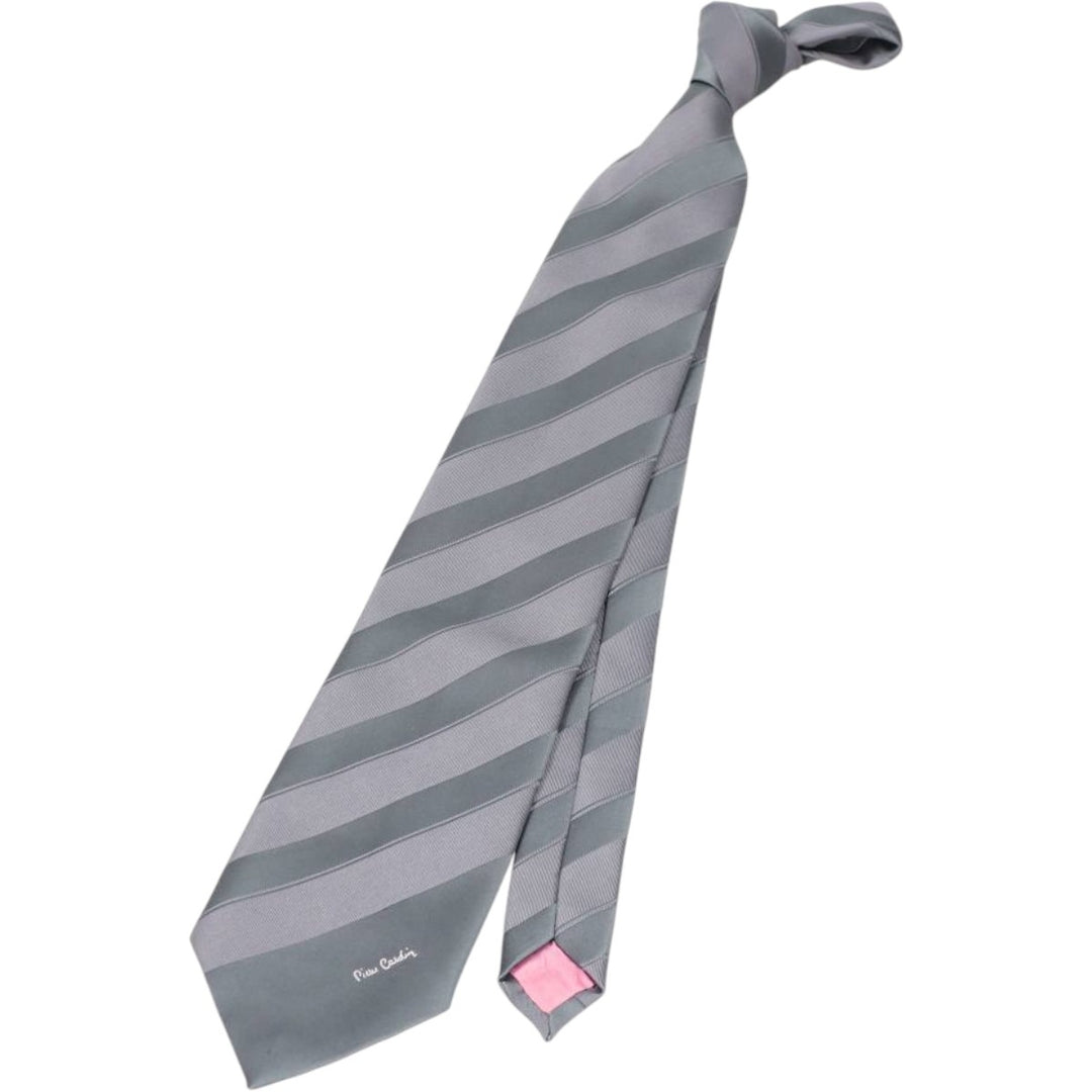 Pierre Cardin striped pattern tie, made in England. polyester gray type Vintage Second Hand