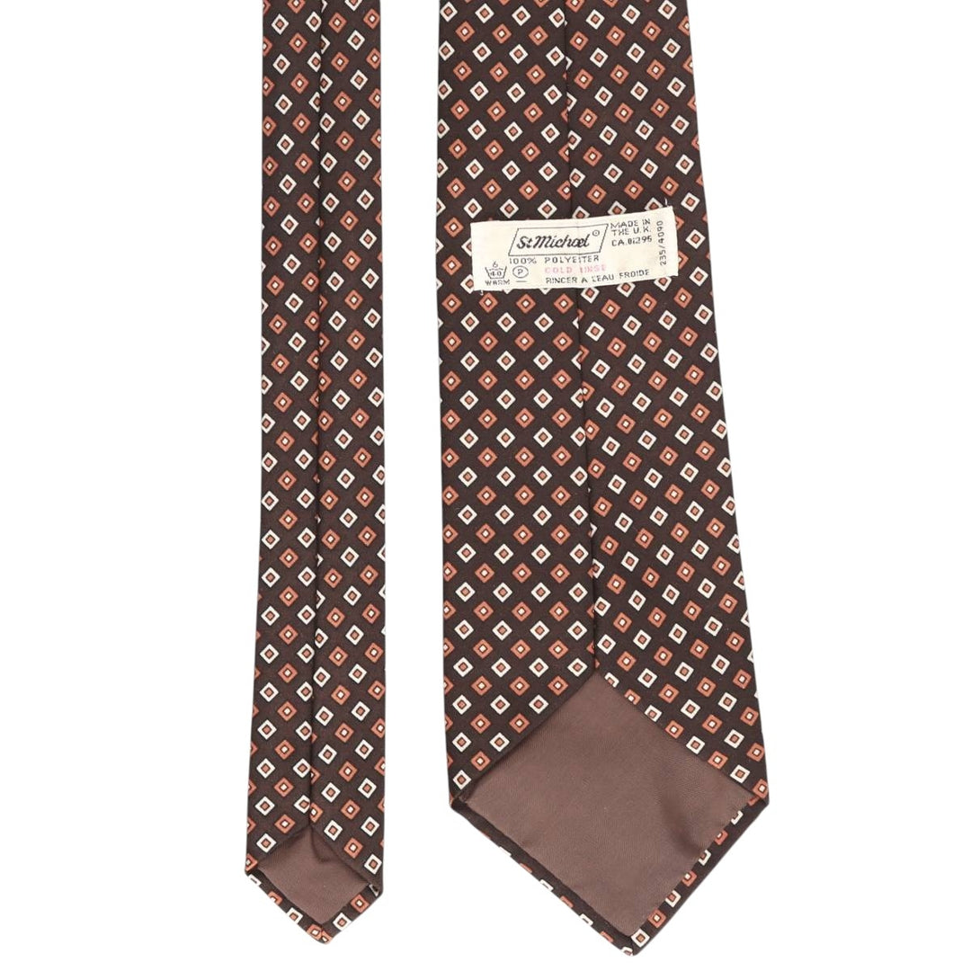 St. Michael Diamond Pattern Tie, Made in England polyester brown type Vintage Second Hand