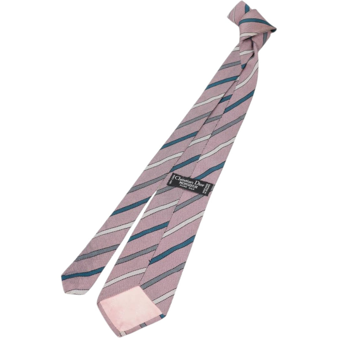 Christian Dior striped tie, made in England. silk pink type Vintage Second Hand
