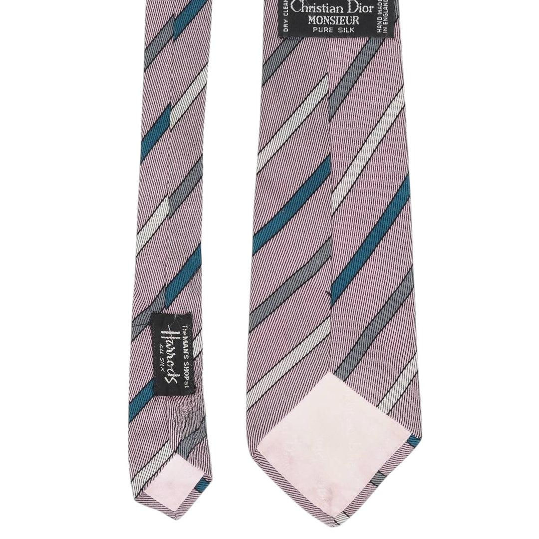 Christian Dior striped tie, made in England. silk pink type Vintage Second Hand