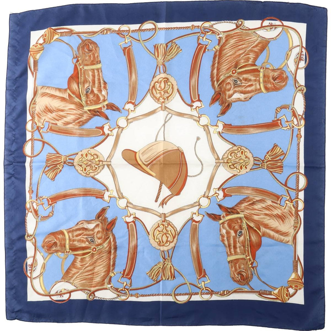 All-over horse print scarf unclear navy blue type Vintage Second Hand