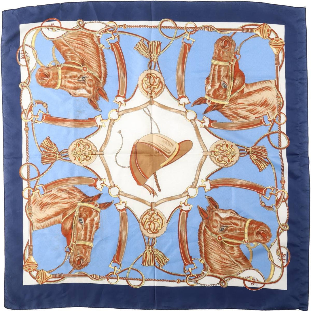 All-over horse print scarf unclear navy blue type Vintage Second Hand