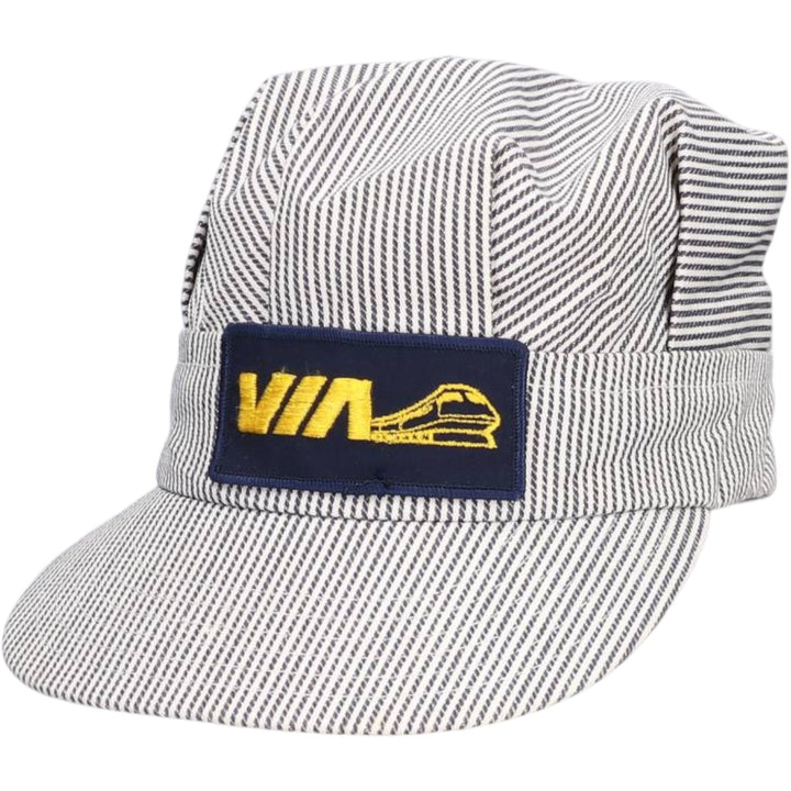 VICTORY Stripe Pattern Work Cap, Made in Canada, One Size Fits All cotton navy blue type Vintage Second Hand
