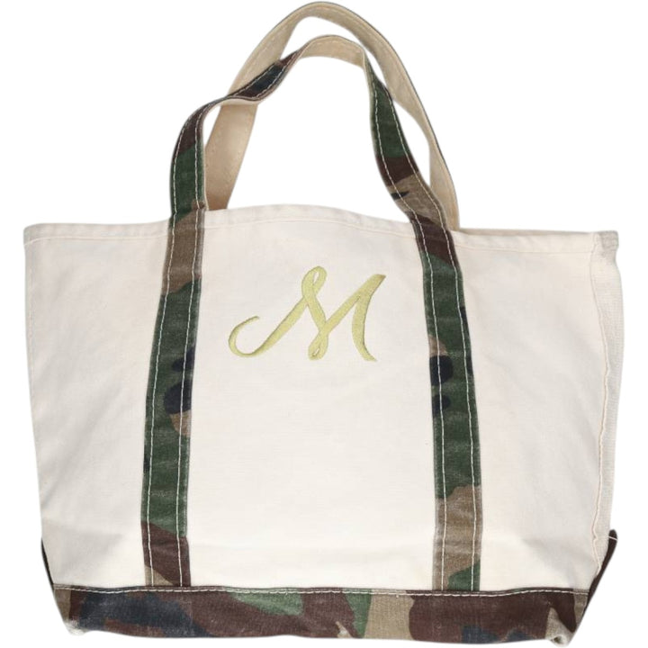 LLBean BOAT AND TOTE Camouflage Pattern Woodland Camo Tote Bag, Made in USA cotton unbleached Vintage Second Hand