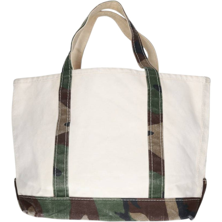 LLBean BOAT AND TOTE Camouflage Pattern Woodland Camo Tote Bag, Made in USA cotton unbleached Vintage Second Hand