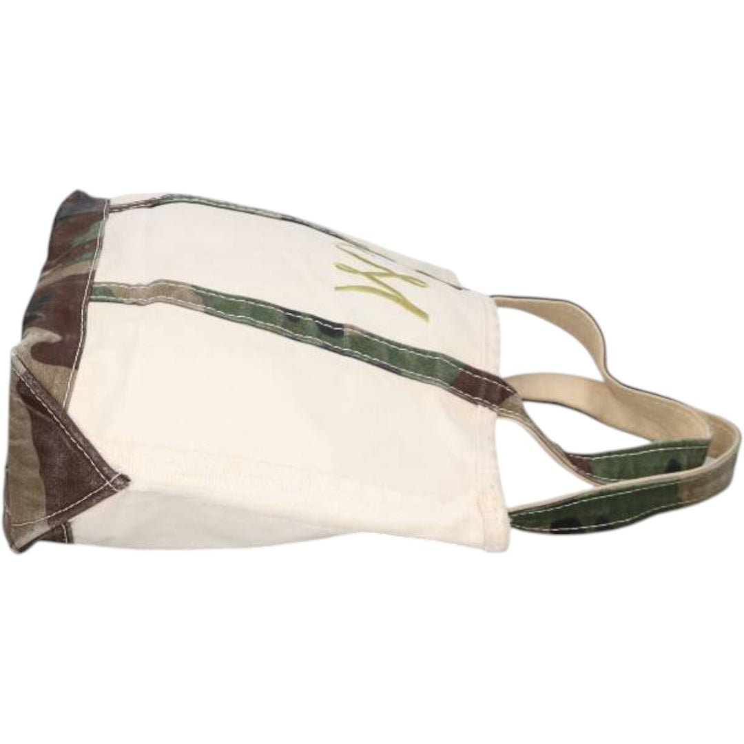 LLBean BOAT AND TOTE Camouflage Pattern Woodland Camo Tote Bag, Made in USA cotton unbleached Vintage Second Hand