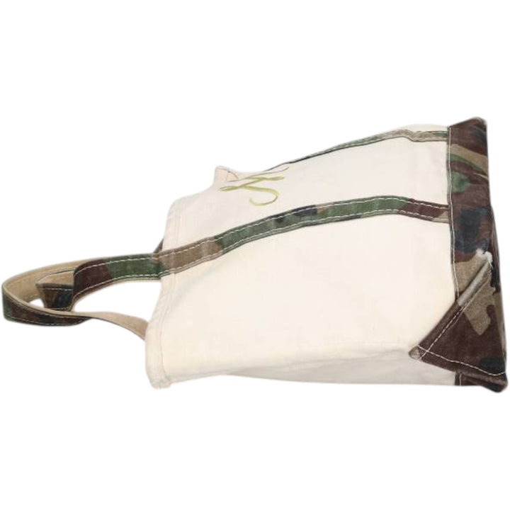 LLBean BOAT AND TOTE Camouflage Pattern Woodland Camo Tote Bag, Made in USA cotton unbleached Vintage Second Hand