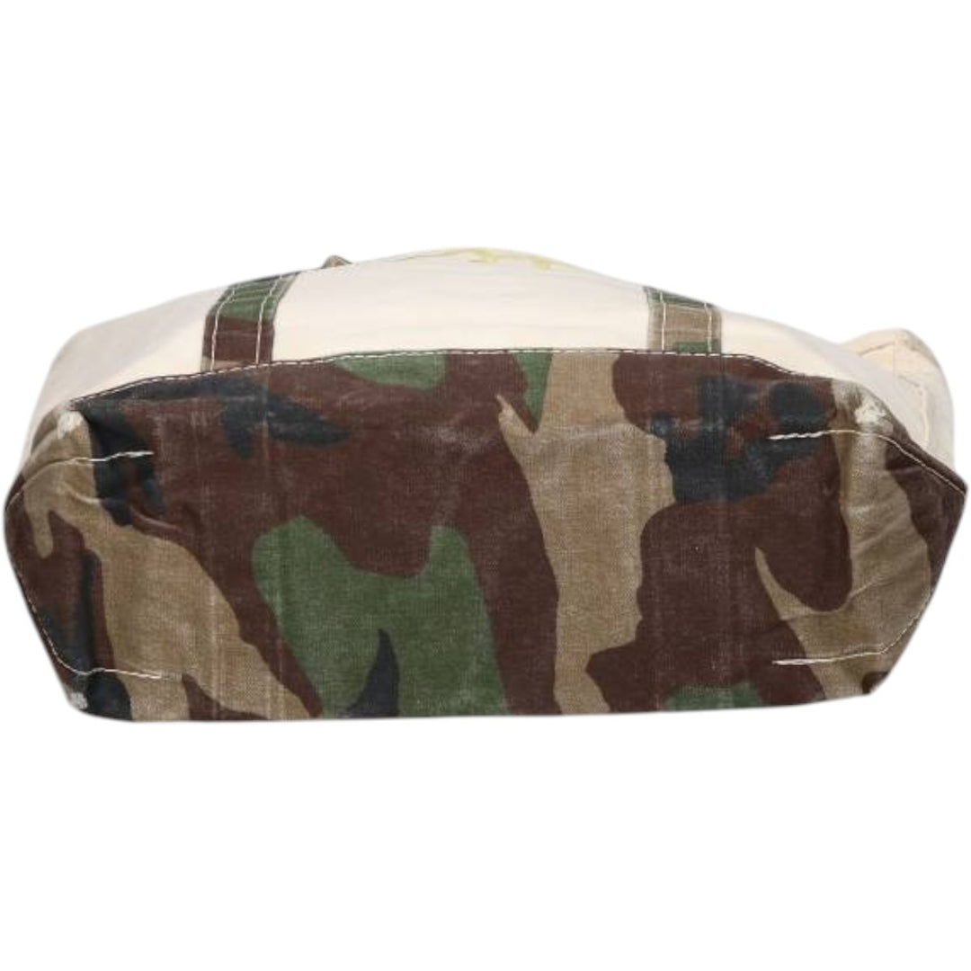 LLBean BOAT AND TOTE Camouflage Pattern Woodland Camo Tote Bag, Made in USA cotton unbleached Vintage Second Hand