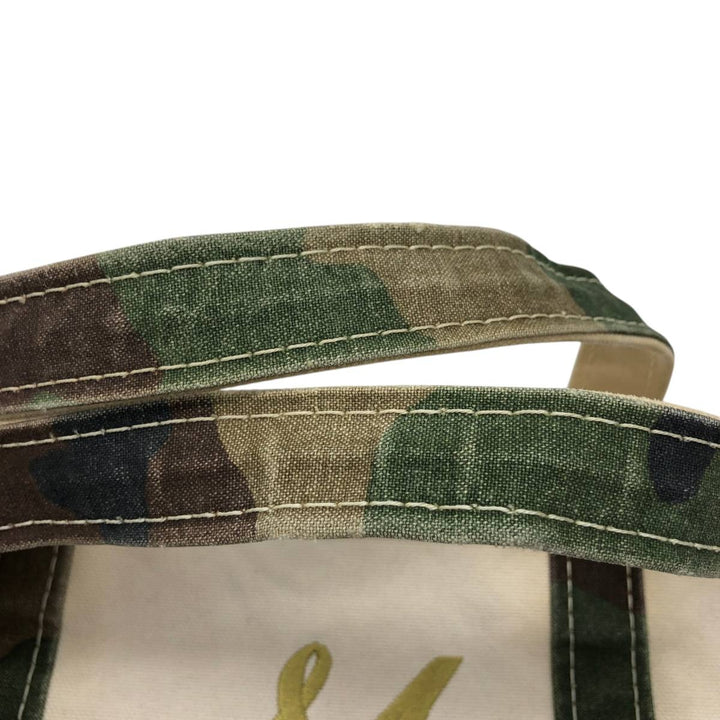 LLBean BOAT AND TOTE Camouflage Pattern Woodland Camo Tote Bag, Made in USA cotton unbleached Vintage Second Hand